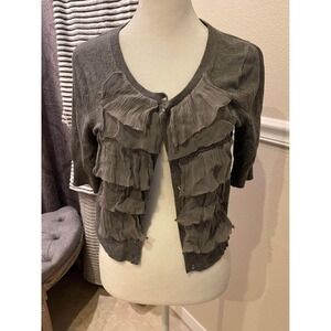 Express Design Studio Gray Ruffle Front Cropped Cardigan Sweater Womens Small S